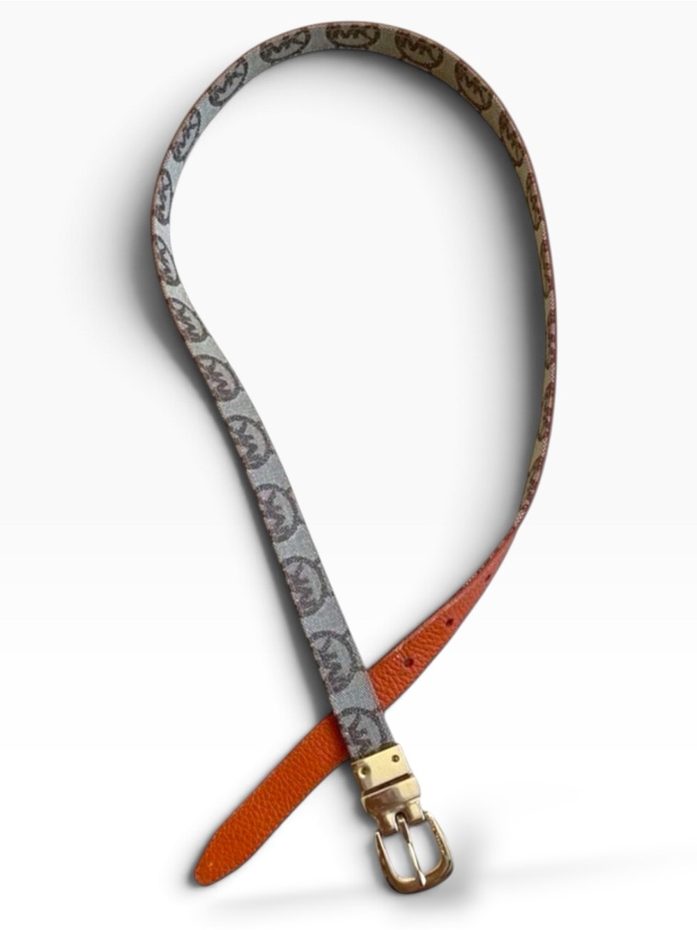 Michael Kors designer reversible belt tan monogram & orange side gold hardware